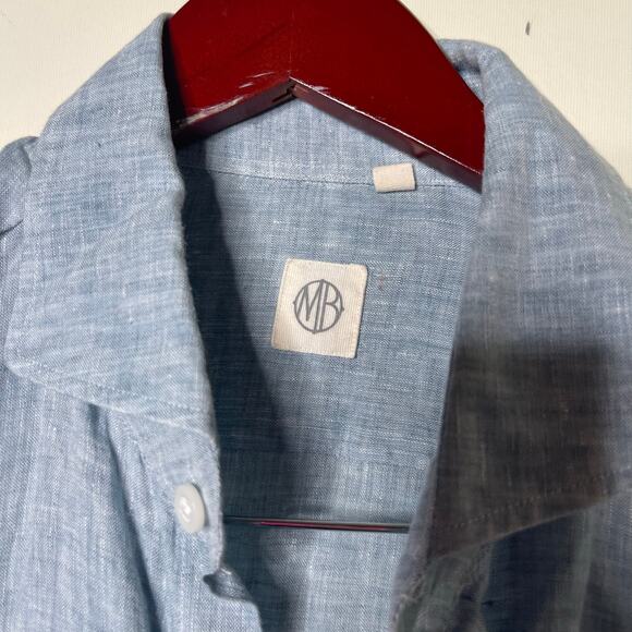Moss Bros Blue Linen Button Down Shirt sz L - Picture 5 of 7